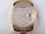 Copy Rolex Day-date Diamonds Dial Watch Yellow Gold Automatic Movement